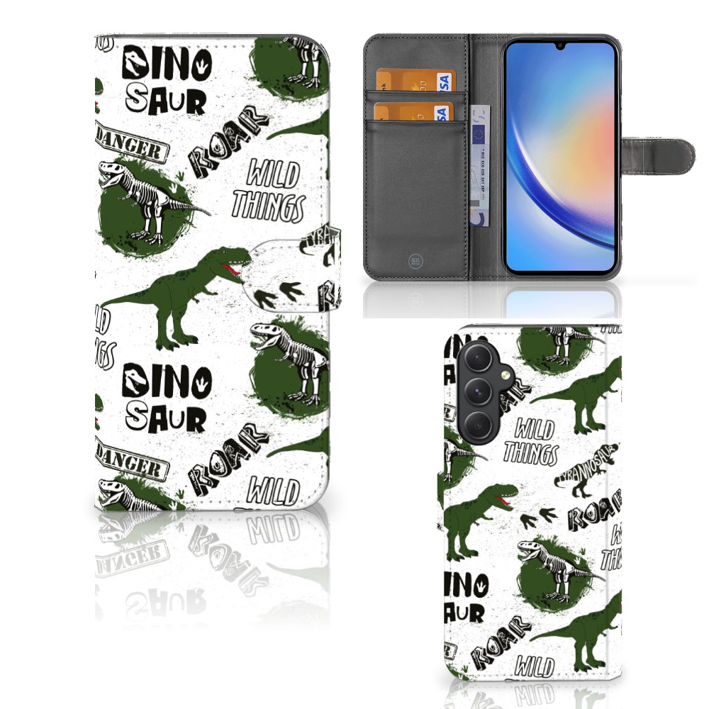 Telefoonhoesje met Pasjes voor Samsung Galaxy A24 4G Dinosaurus