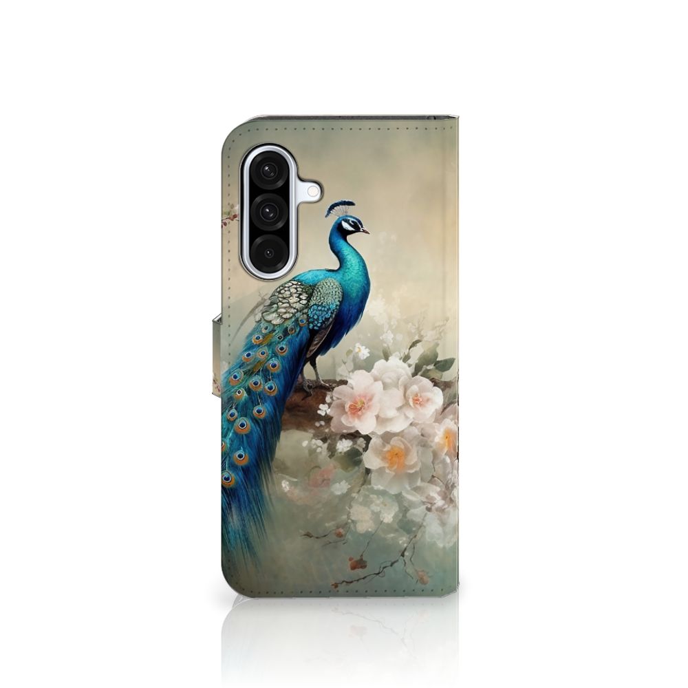Samsung Galaxy A36 Telefoonhoesje met Pasjes Vintage Pauwen zijaanzicht