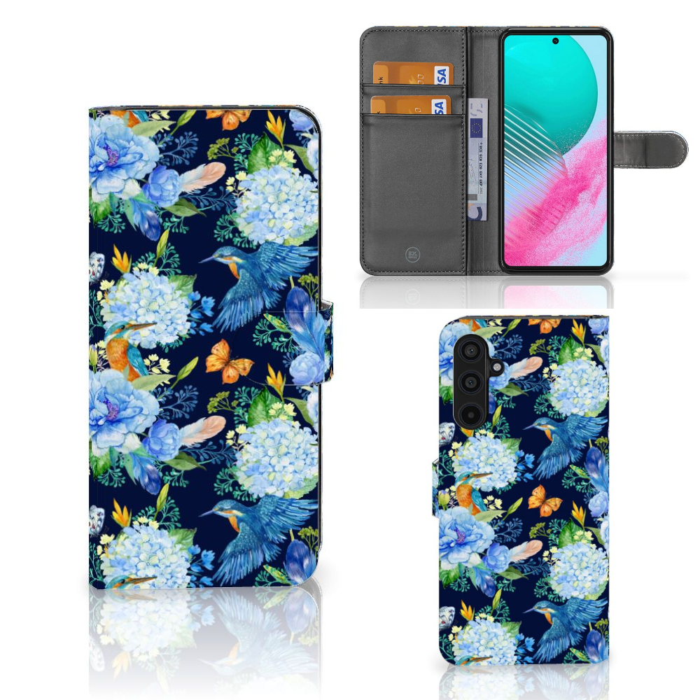 Telefoonhoesje met Pasjes voor Samsung Galaxy M54 IJsvogel met kleurrijk bloemen- en ijsvogelontwerp đŧ