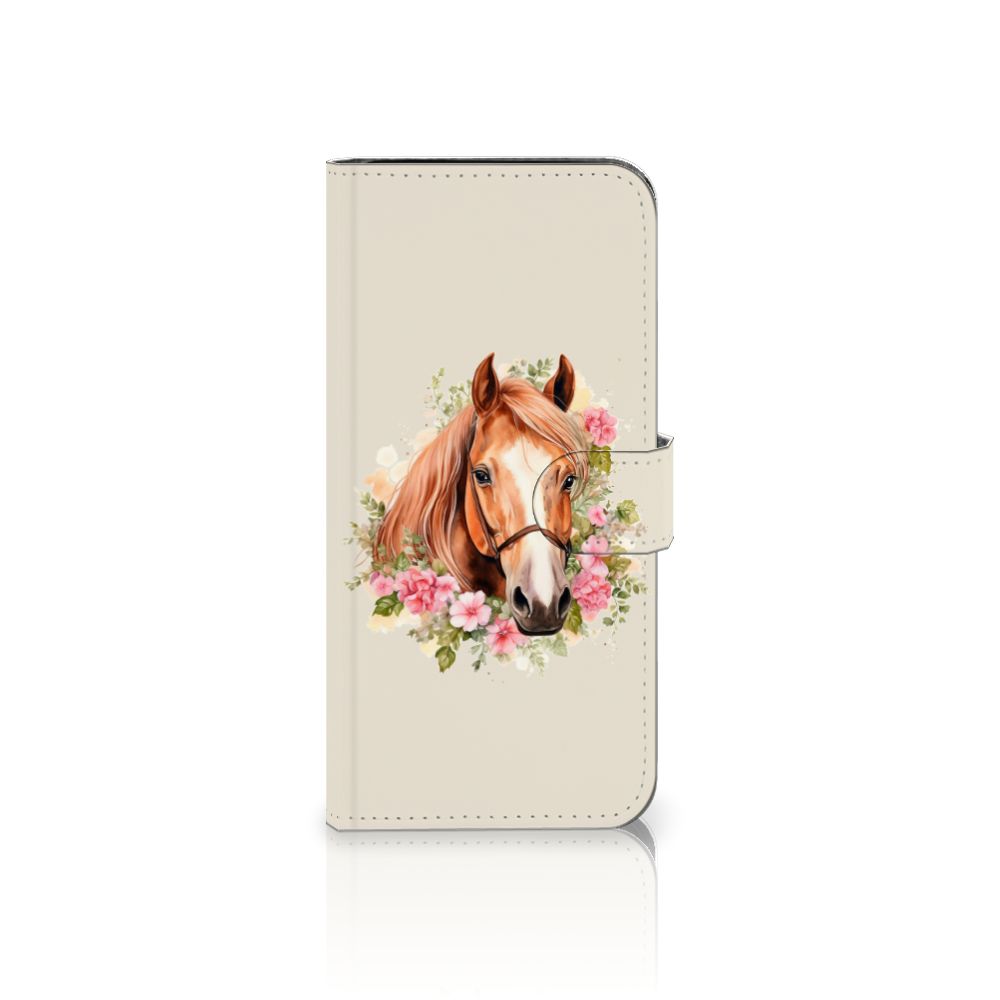 Samsung Galaxy S24 FE Telefoonhoesje met Pasjes paard bloemen zijaanzicht