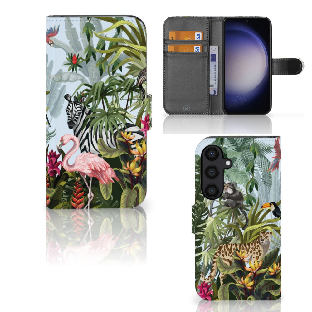 Samsung Galaxy S24 Telefoonhoesje met Pasjes Jungle voorkant binnenkant achterkant