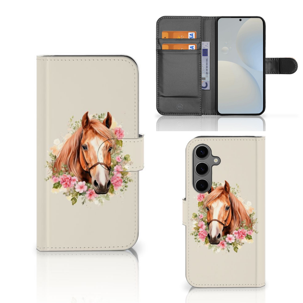 Samsung Galaxy S25 Telefoonhoesje met Pasjes Paard voorzijde achterzijde