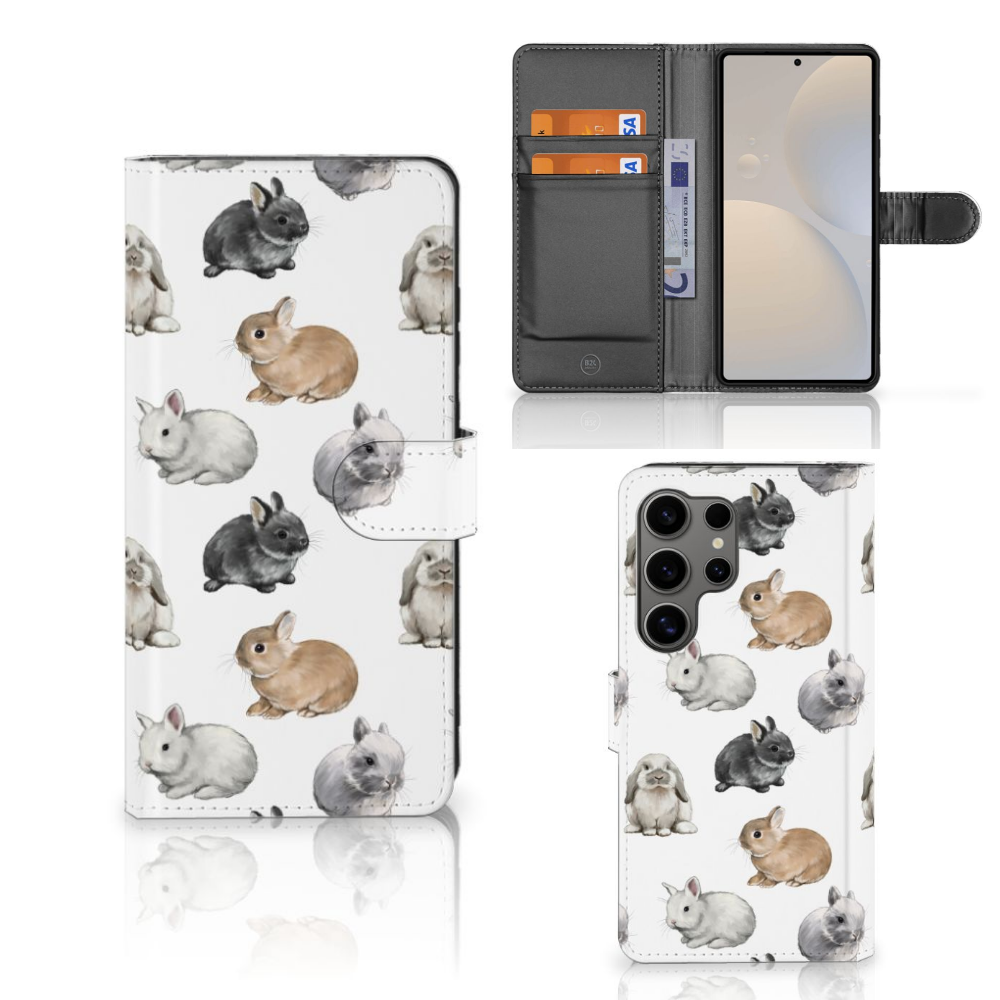 Samsung Galaxy S25 Ultra Telefoonhoesje met Pasjes Konijntjes voorkant achterkant