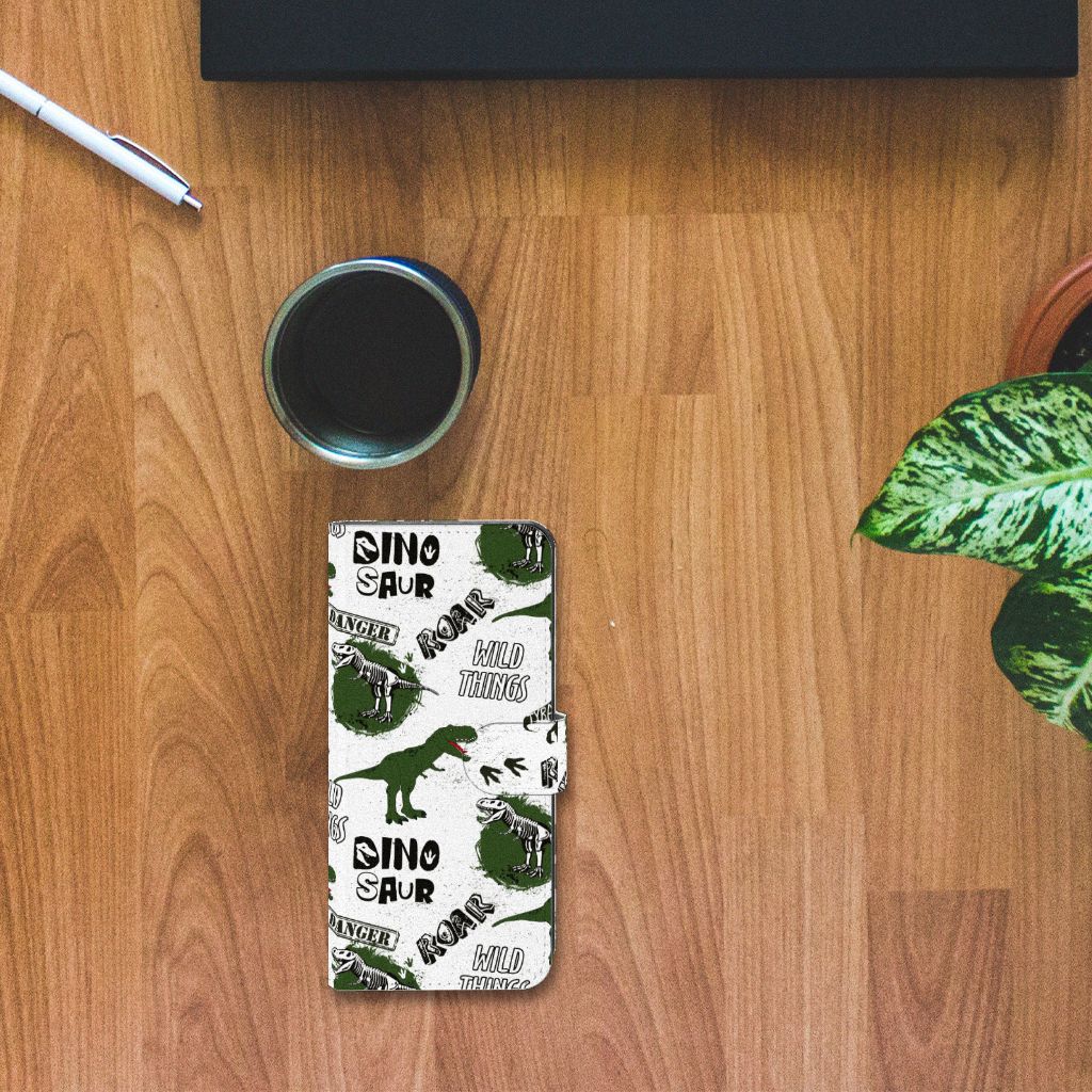 Xiaomi 13 Lite Telefoonhoesje met Pasjes Dinosaurus design bovenaanzicht
