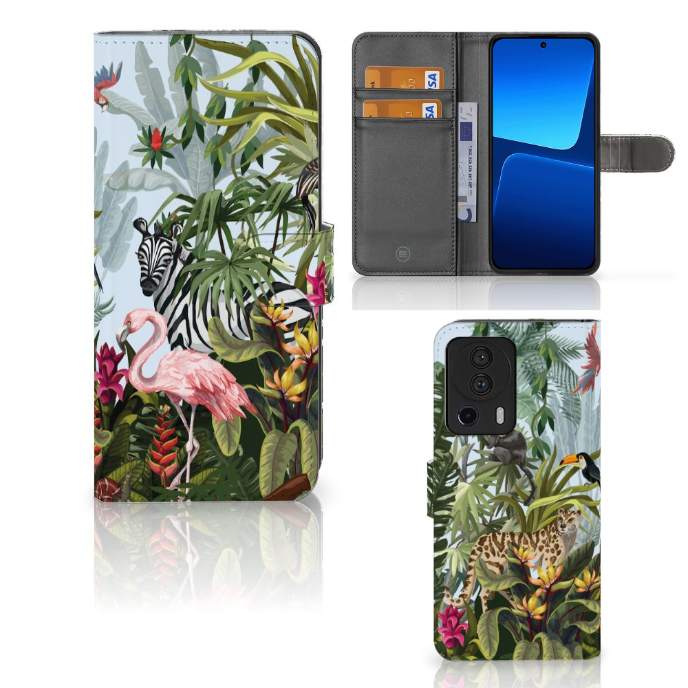 Xiaomi 13 Lite Telefoonhoesje met Pasjes Jungle design voorzijde en binnenzijde met pasjes