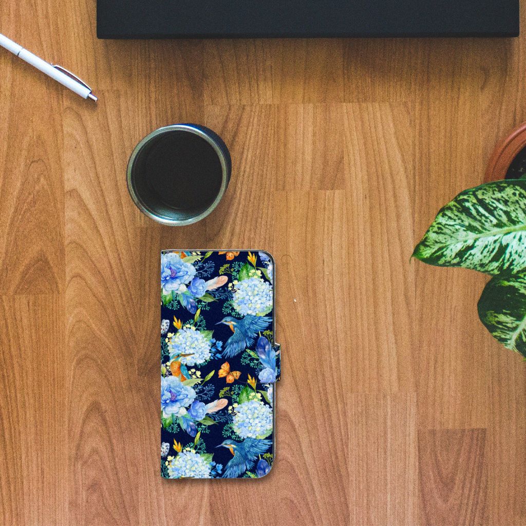 Telefoonhoesje met Pasjes voor Xiaomi Poco X5 Pro | Note 12 Pro 5G IJsvogel bovenaanzicht bloemen