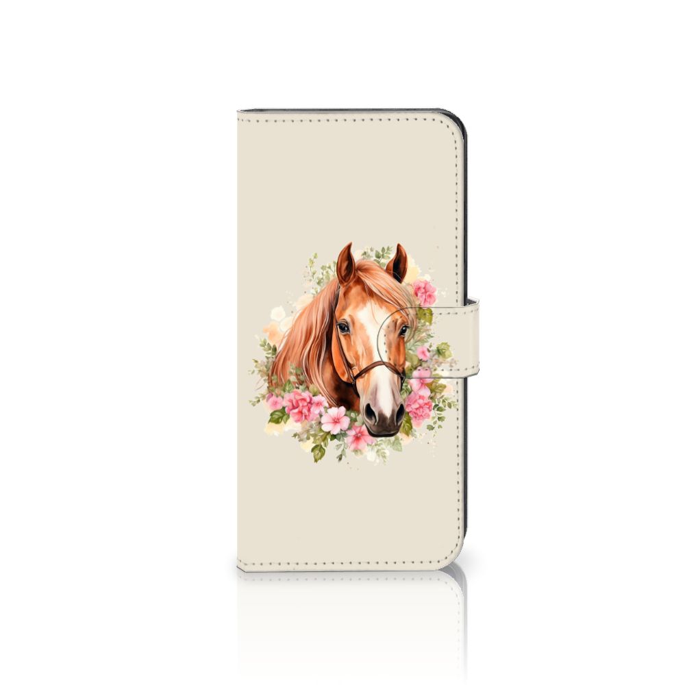 Telefoonhoesje met Pasjes voor Xiaomi Poco X5 Pro | Note 12 Pro 5G Paard paarden bloemen aanzicht
