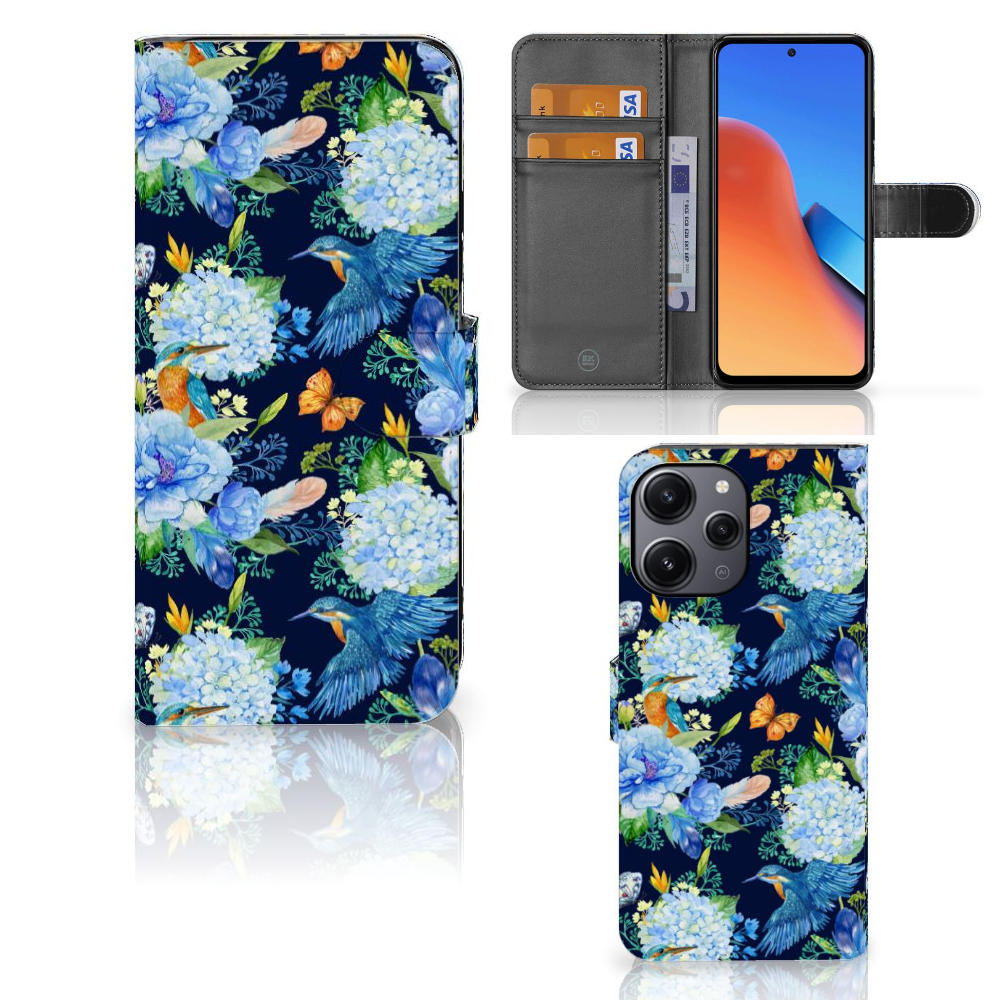 Xiaomi Redmi 12 Telefoonhoesje met Pasjes IJsvogel vooraanzicht achteraanzicht