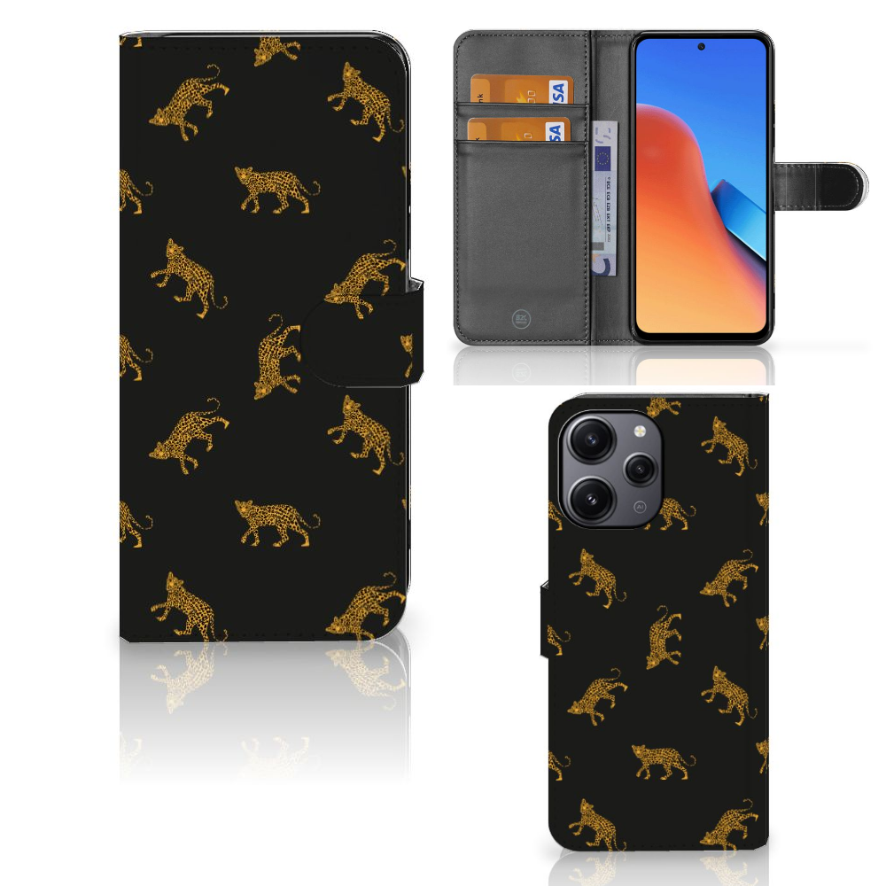 Xiaomi Redmi 12 Telefoonhoesje met Pasjes Leopards voorzijde binnenzijde