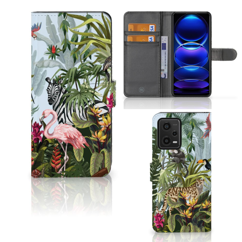 Telefoonhoesje met Pasjes voor Xiaomi Redmi Note 12 5G | Poco X5 Jungle jungle design vooraanzicht binnenzijde