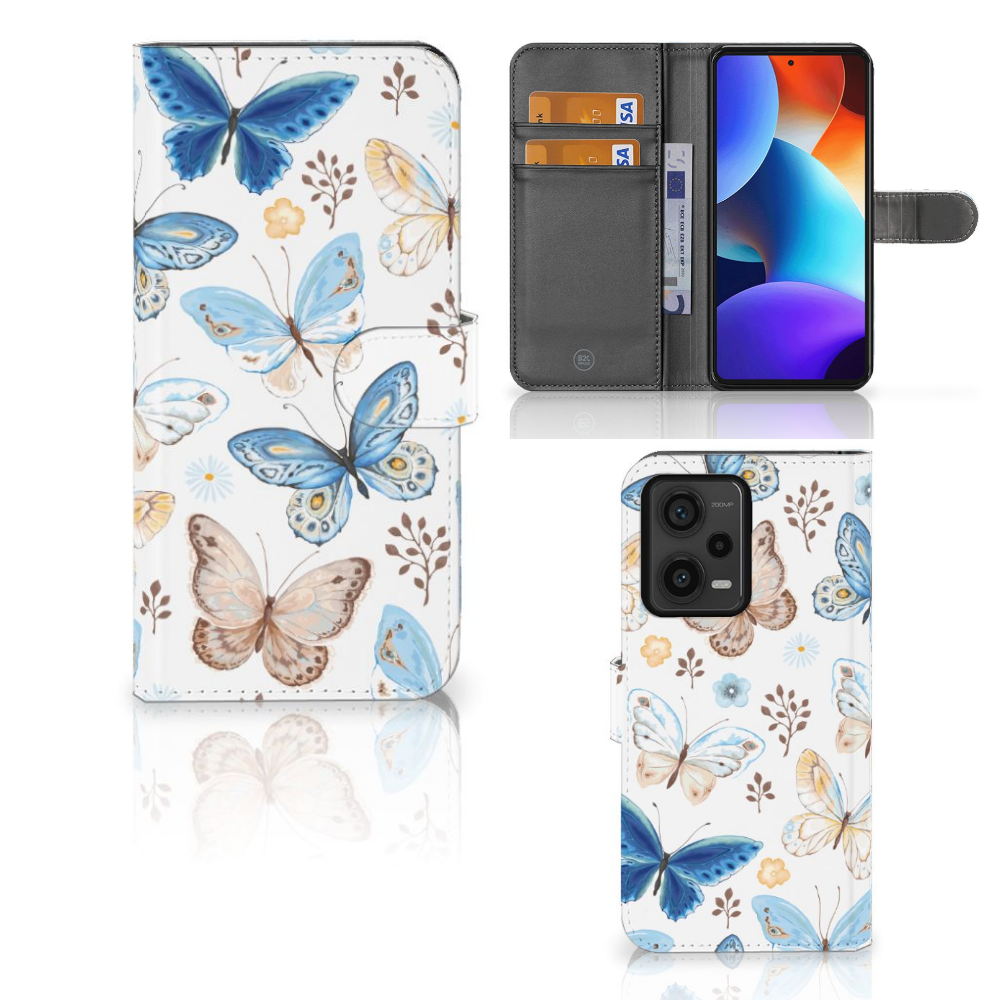 Xiaomi Redmi Note 12 Pro Plus Telefoonhoesje met Pasjes Vlinder aanzicht