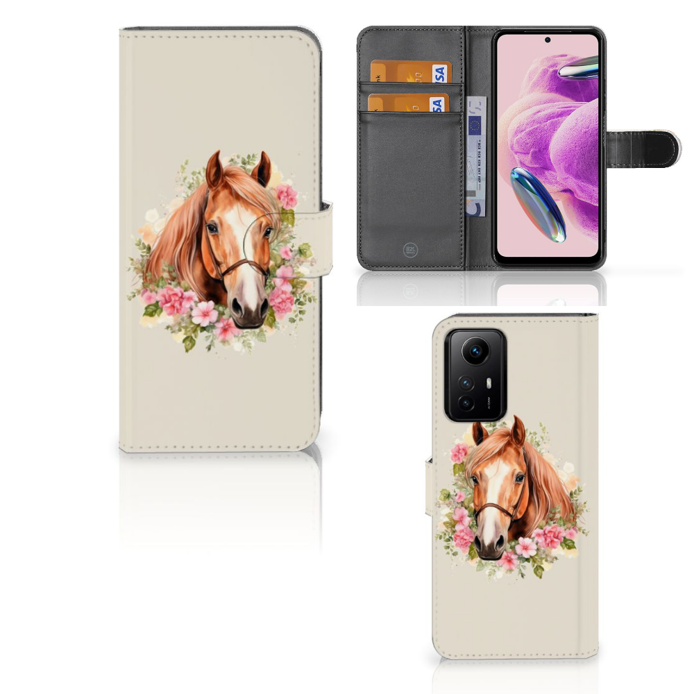 Xiaomi Redmi Note 12S Telefoonhoesje met Pasjes Paard aanzicht