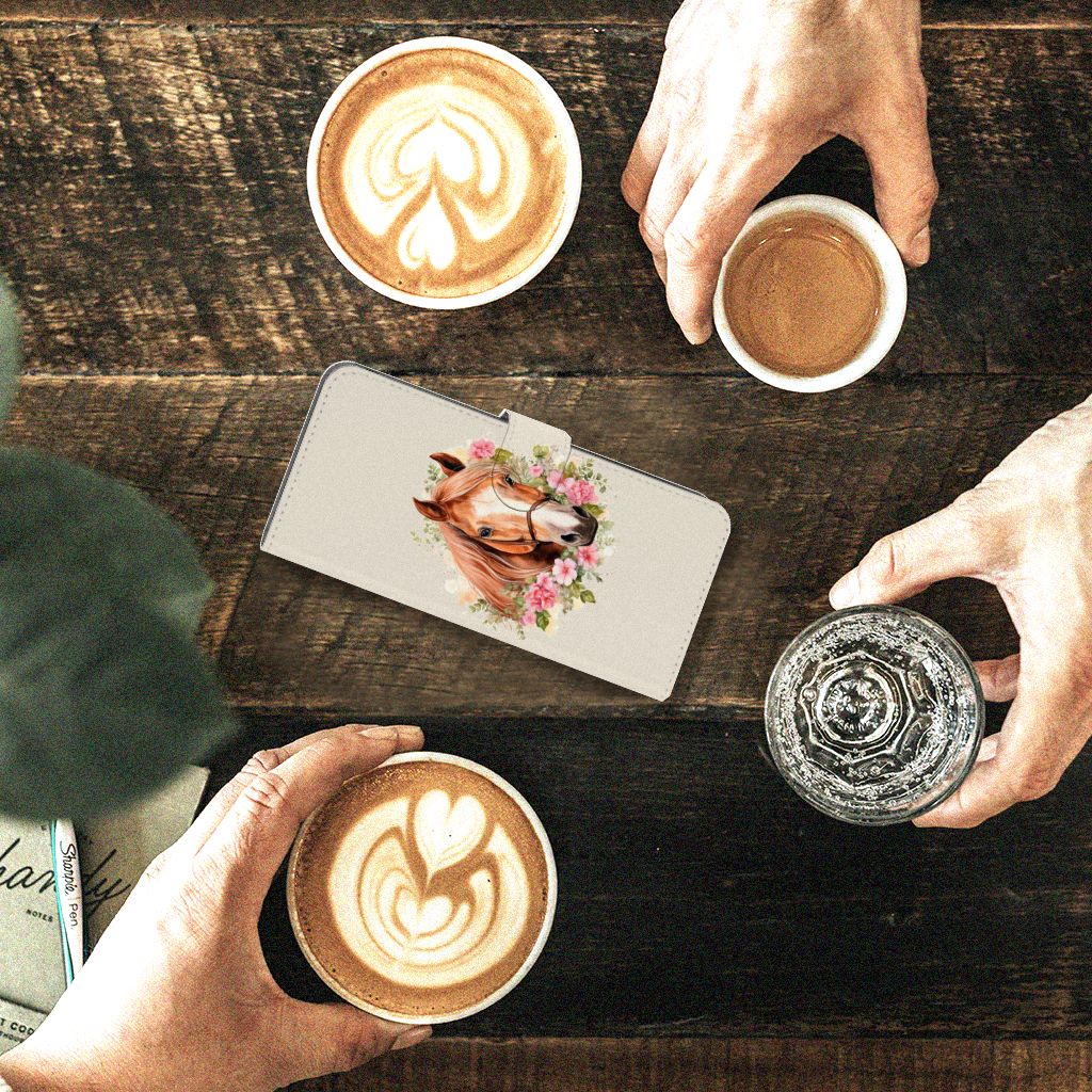 Xiaomi Redmi Note 12S Telefoonhoesje met Pasjes Paard boven zicht