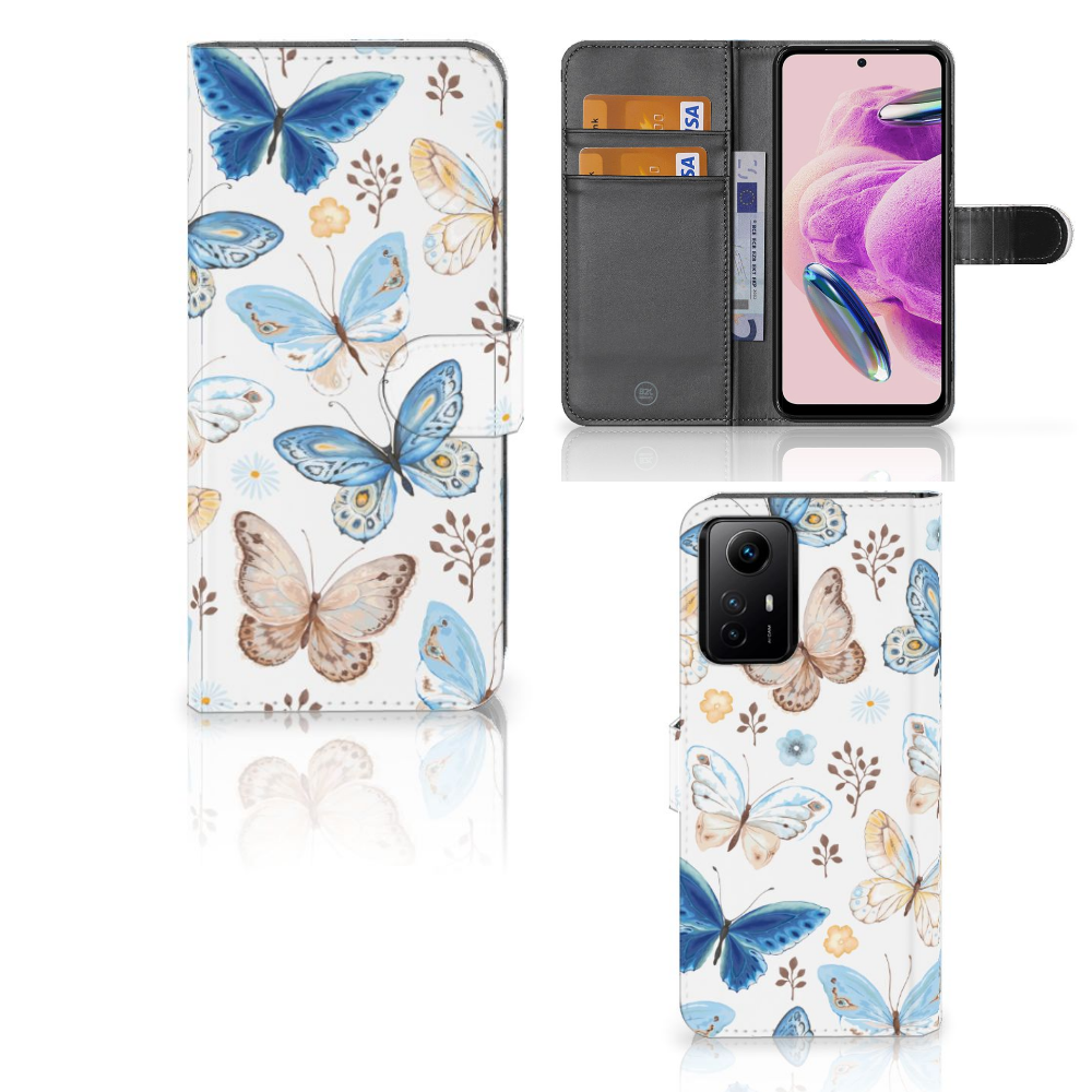 Xiaomi Redmi Note 12S Telefoonhoesje met Pasjes Vlinder voorkant binnenkant