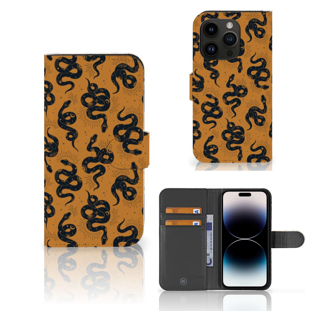 Telefoonhoesje met Pasjes voor iPhone 15 Pro Snakes hoesje snakes design voorkant zijkant binnenkant