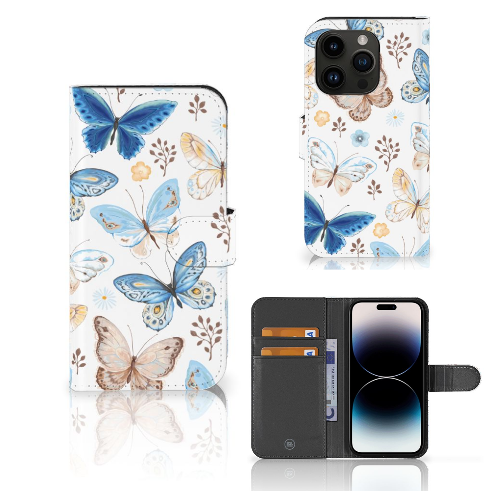 Telefoonhoesje met Pasjes voor iPhone 15 Pro Vlinder met kleurrijke vlinders op de hoes.
