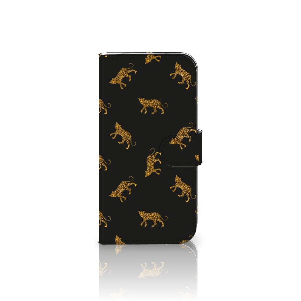 iPhone 16 Pro Telefoonhoesje met Pasjes Leopards zwart design voorkant