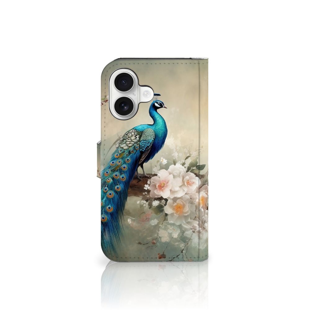 iPhone 16 Telefoonhoesje met Pasjes Vintage Pauwen zijaanzicht