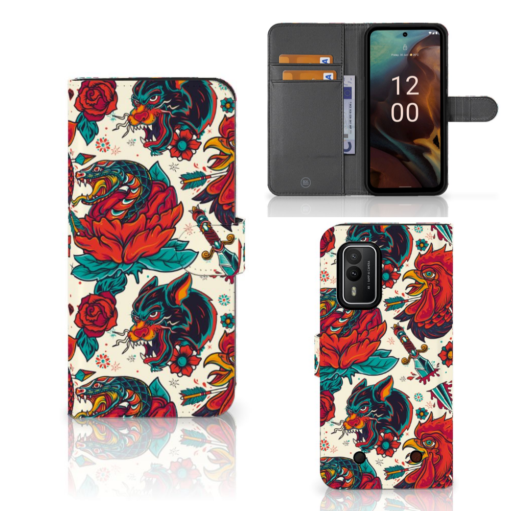 Nokia XR21 Telefoonhoesje met foto Old Skool tattoo design voorkant achterkant