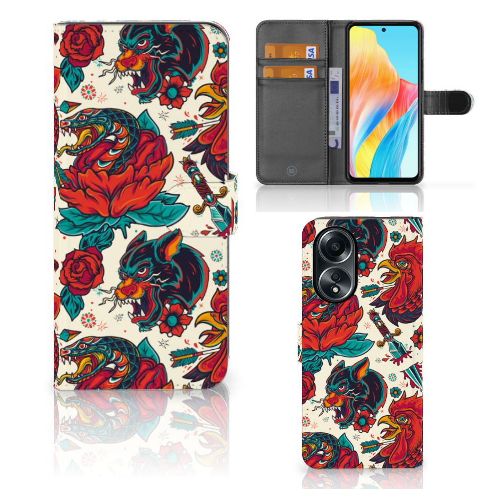 OPPO A58 4G Telefoonhoesje met foto Old Skool design tattoo aanzicht