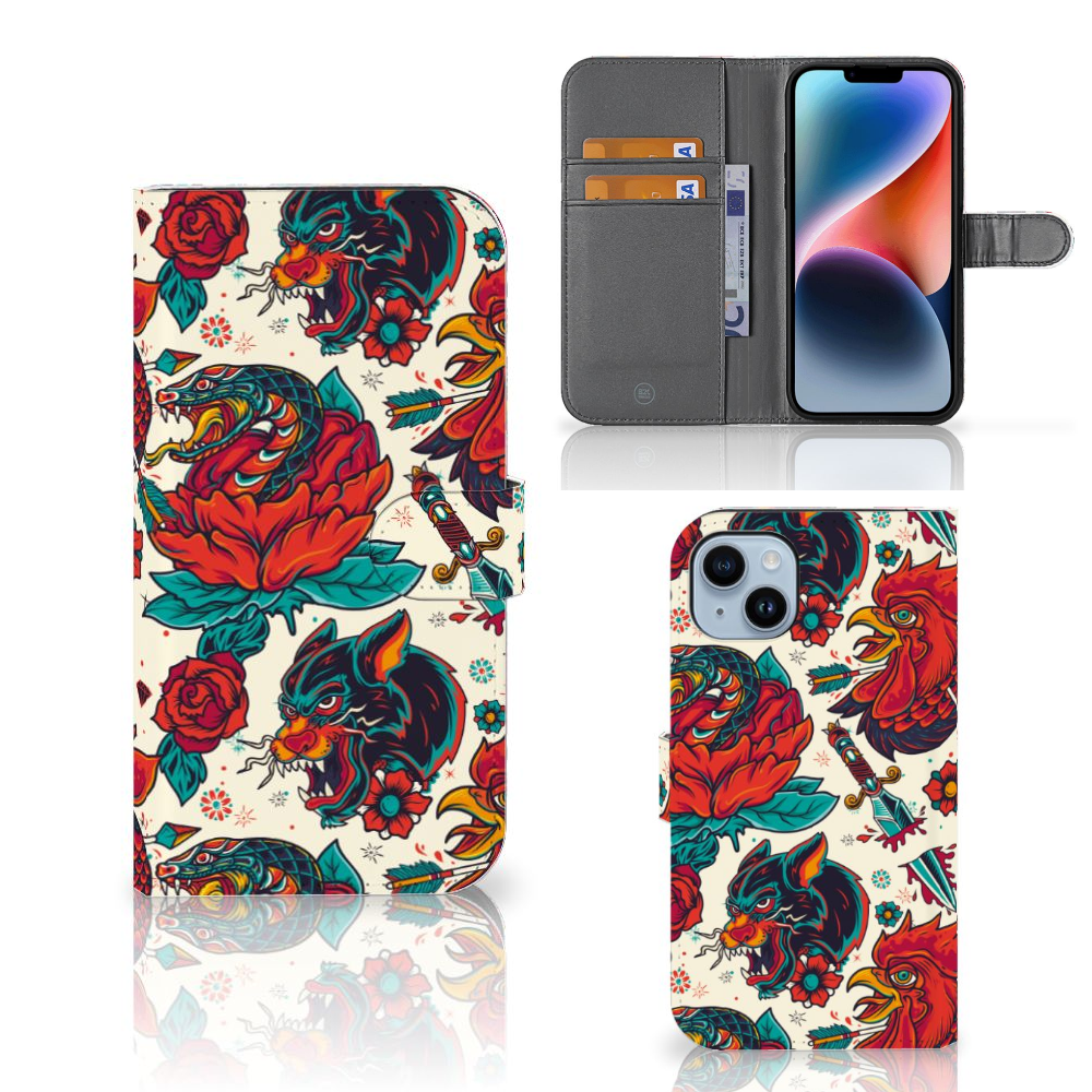 Apple iPhone 15 Plus Telefoonhoesje met foto Old Skool tattoo design zij aanzicht