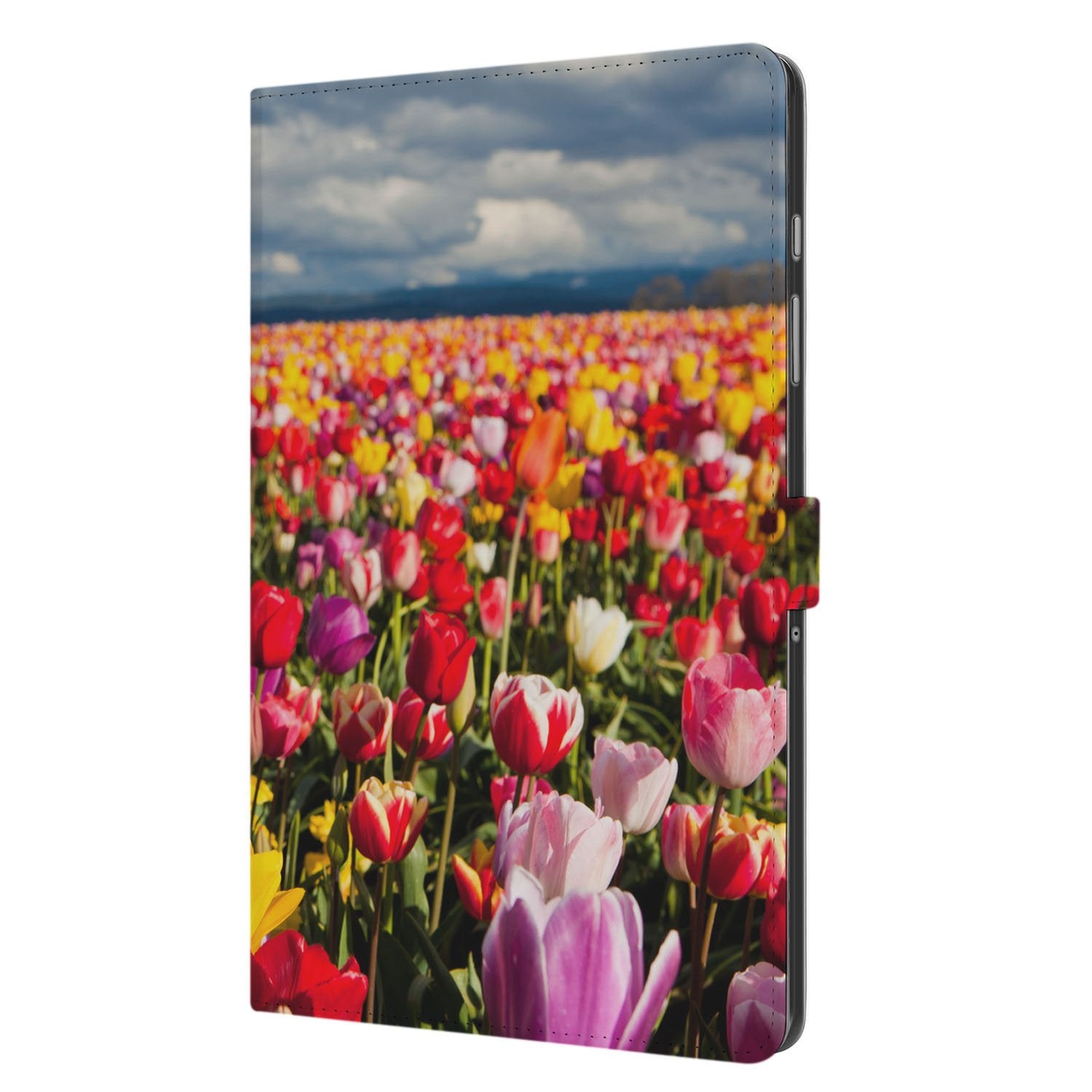 Samsung Galaxy Tab A11 Plus Tulpen Tablet Hoesje met Standaard design tulpenveld aanzicht