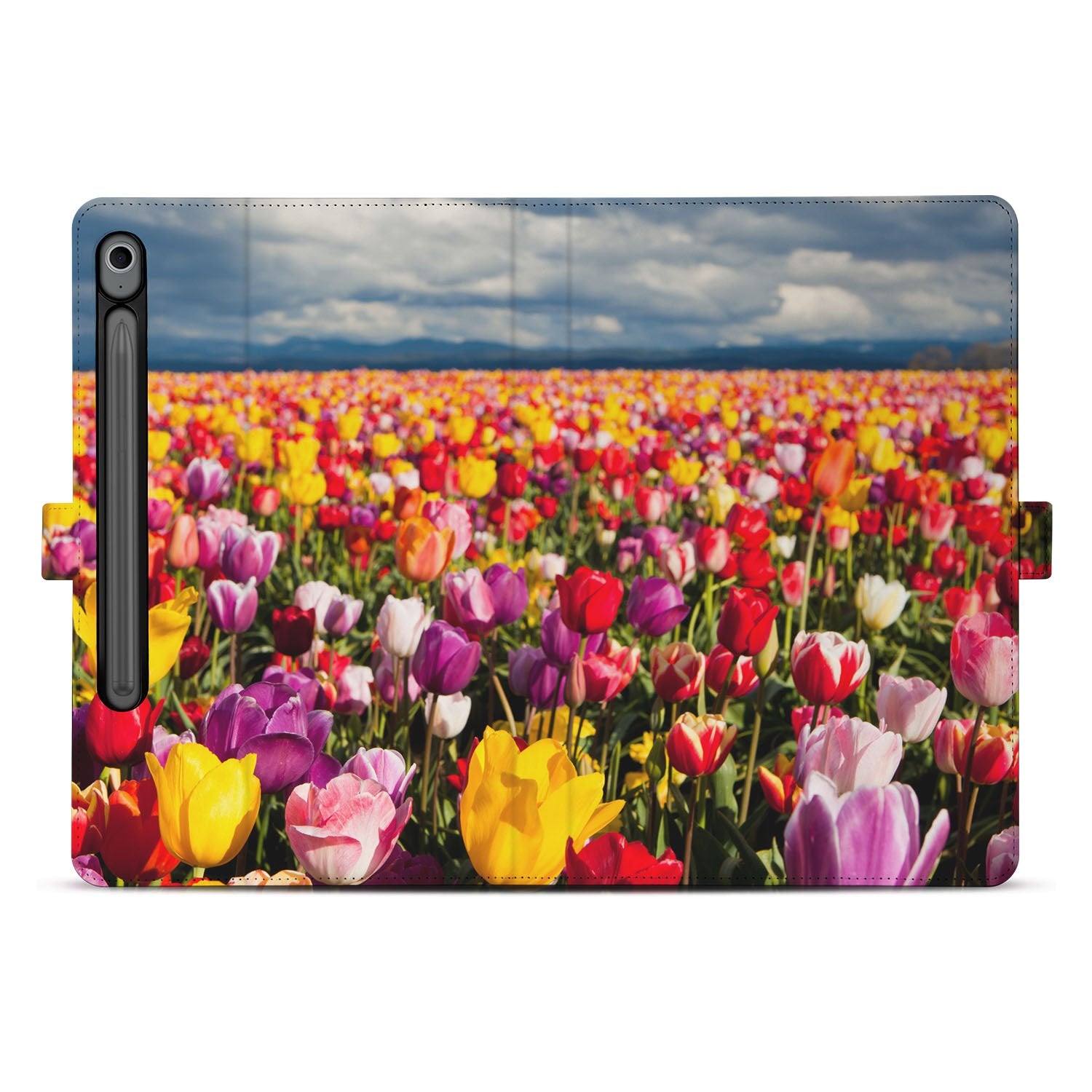 Samsung Galaxy Tab S10 FE | Tab S9 FE Tulpen Tablet Hoesje met Standaard tulpen bloemen kleurrijk vooraanzicht