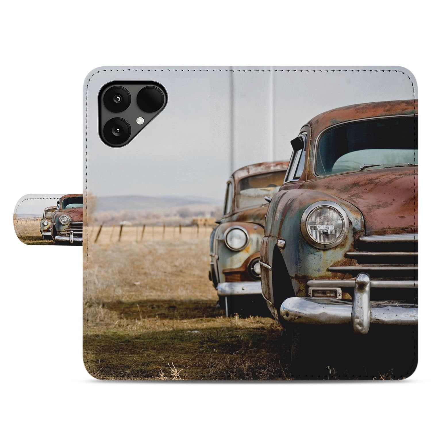 Vintage Auto Fairphone 6 Book Case voorzijde vintage auto retro ontwerp
