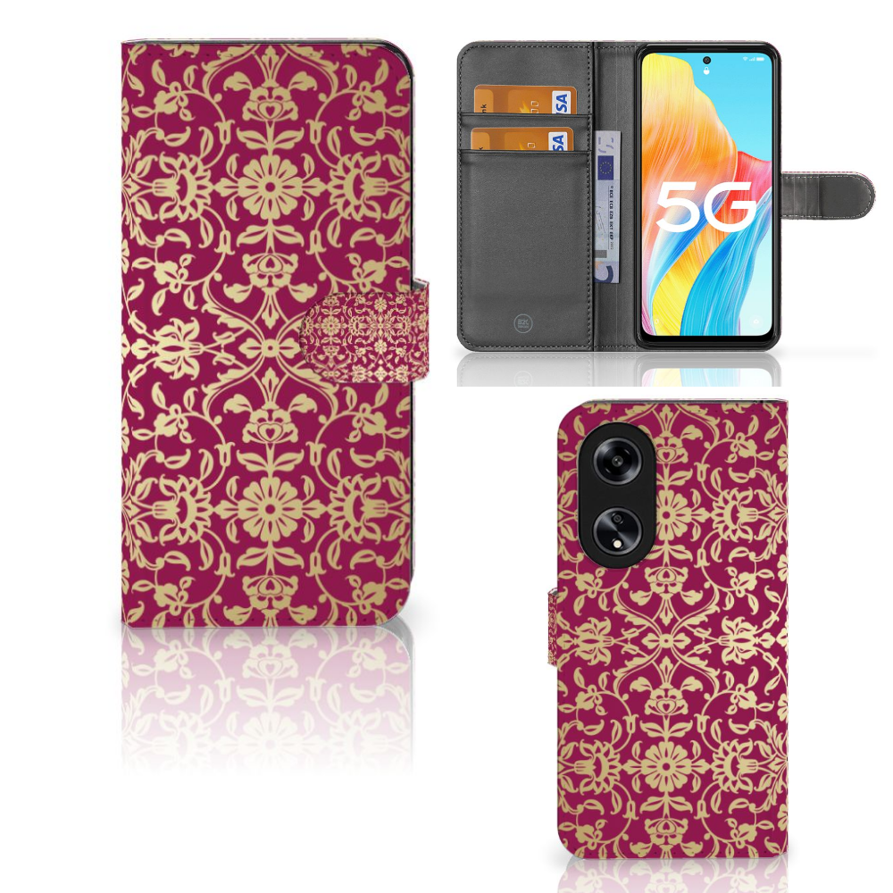 Wallet Case OPPO Reno8 T 5G Barok Pink met elegante bloemdessin voor ultieme bescherming en gebruiksgemak.