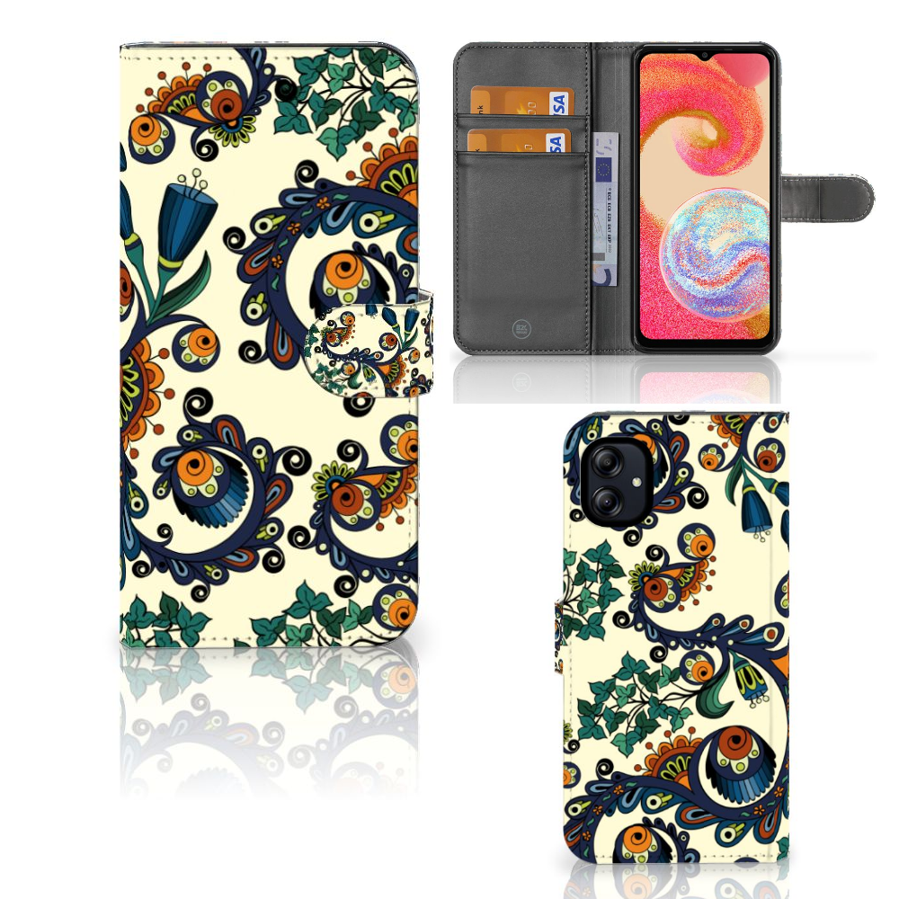 Samsung Galaxy A04e Wallet Case Barok Flower buiten binnen aanzicht