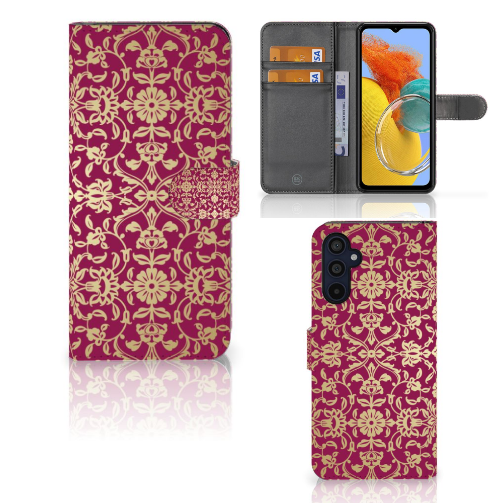Samsung Galaxy M14 Wallet Case Barok Pink voorkant achterkant binnenkant