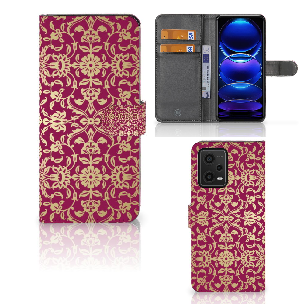 Wallet Case Xiaomi Redmi Note 12 5G Poco X5 Barok Pink design zijaanzicht binnenzijde