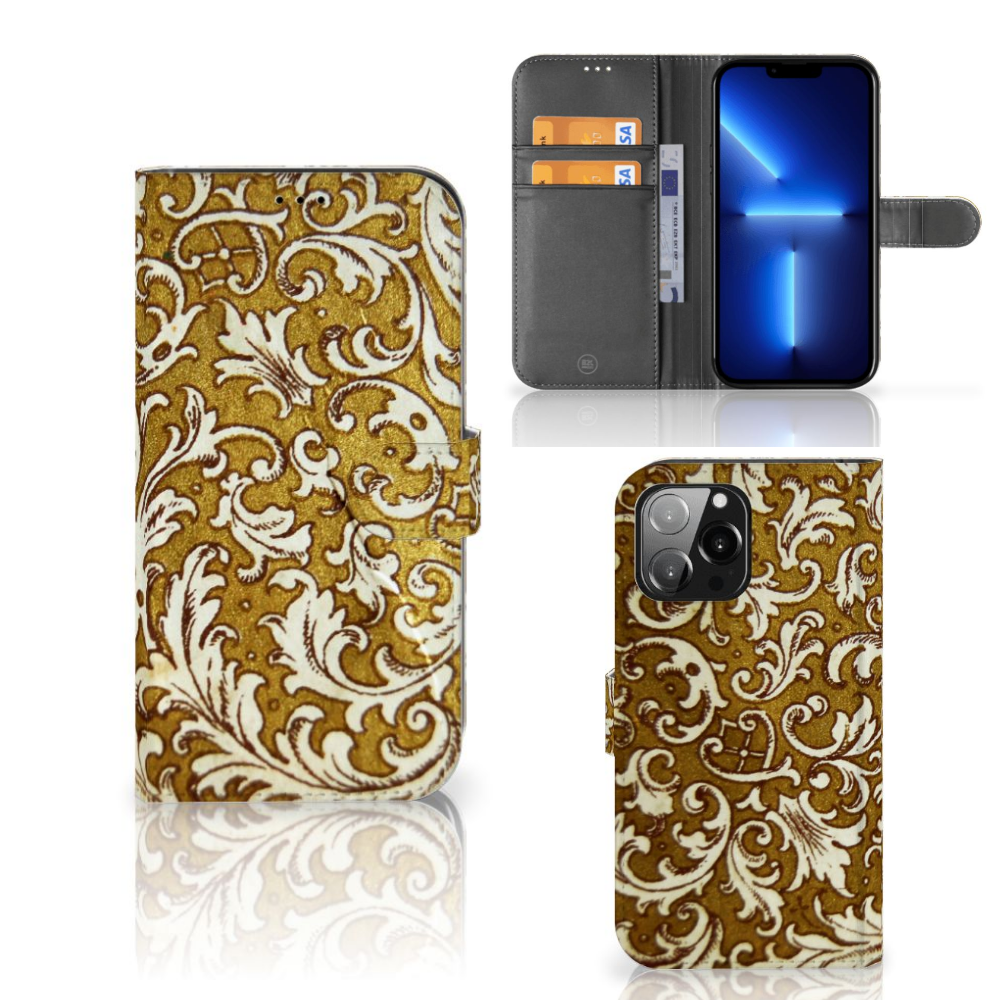 Wallet Case iPhone 13 Pro Max Barok Goud design boekhoesje aanzicht