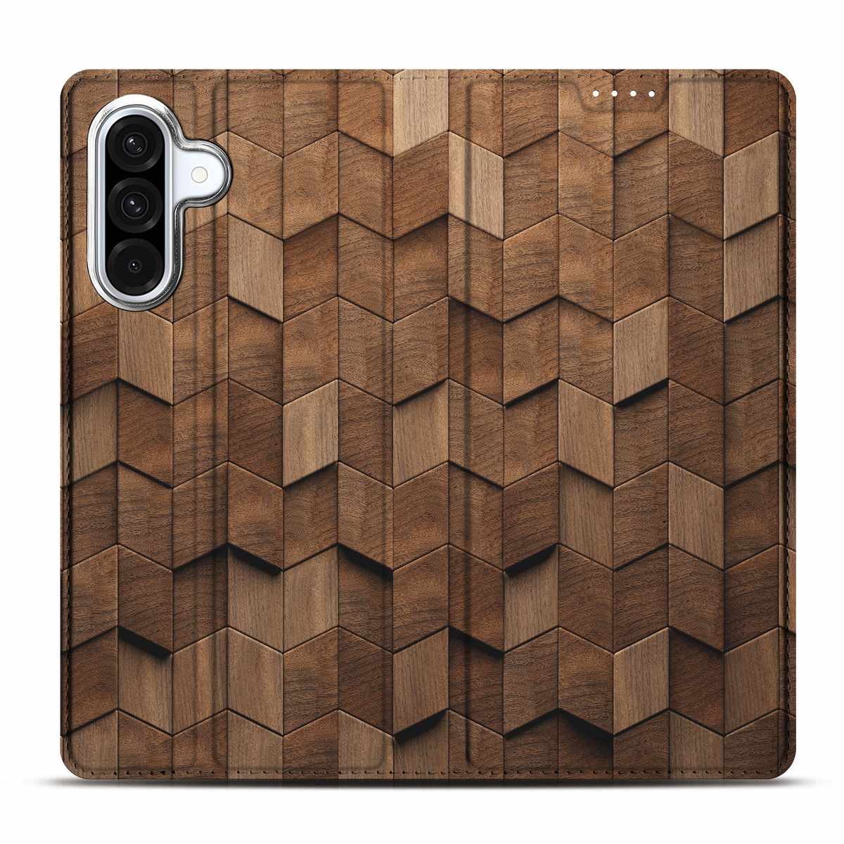 Samsung Galaxy A56 A36 Wallet Case Wooden Cubes achterkant