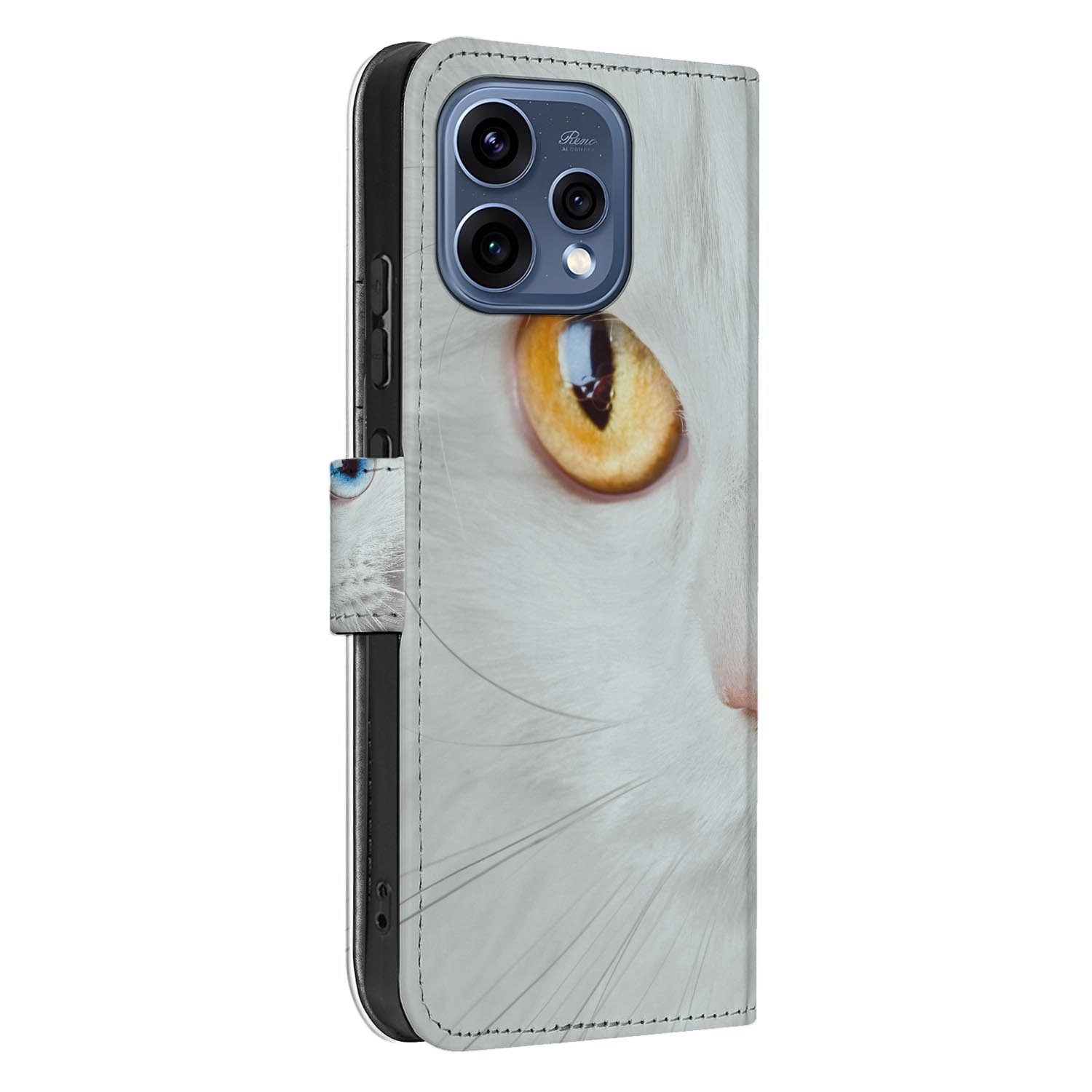 OPPO Reno15 wallet hoesje Witte Kat â detail van de print