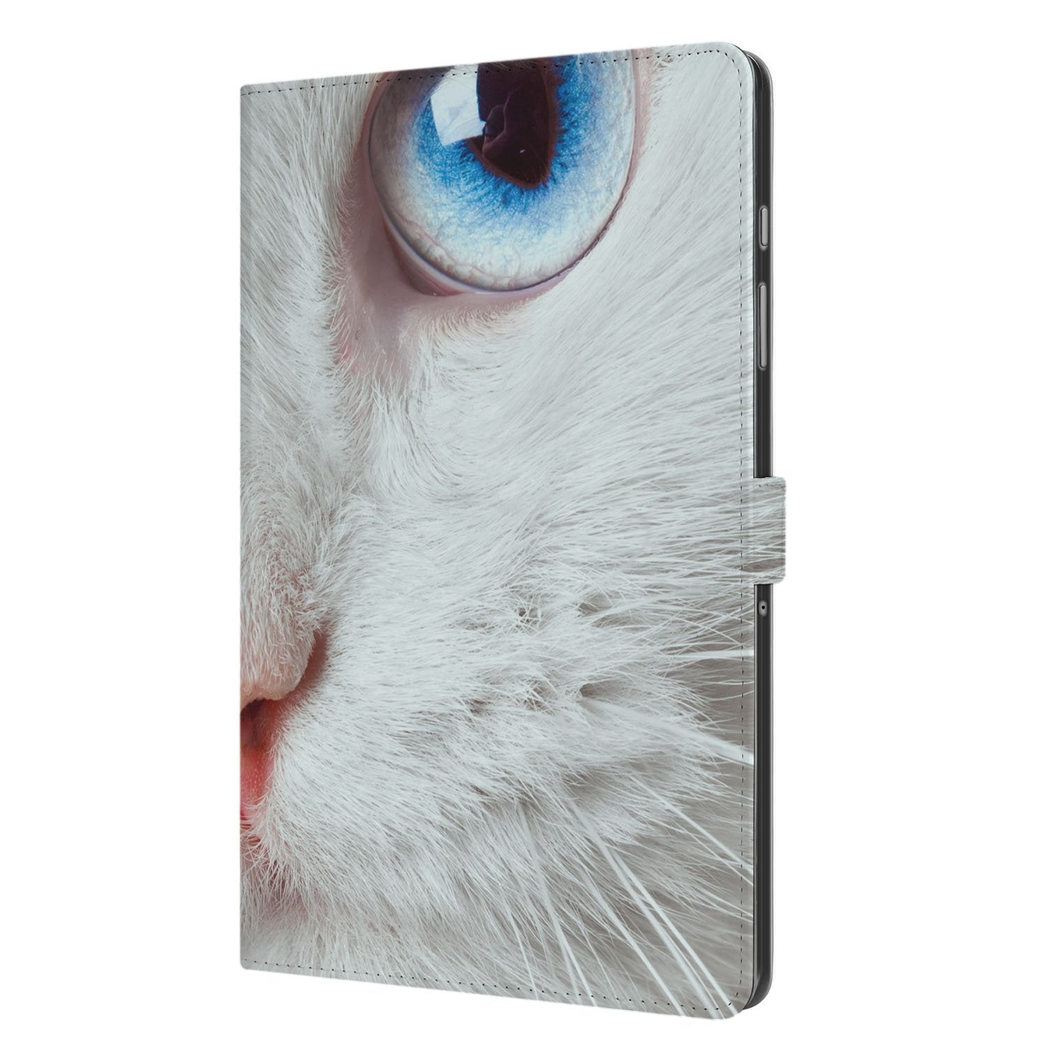 Witte Kat Tablet Hoesje met Standaard Samsung Galaxy Tab A11 Plus kattenoog design aanzicht