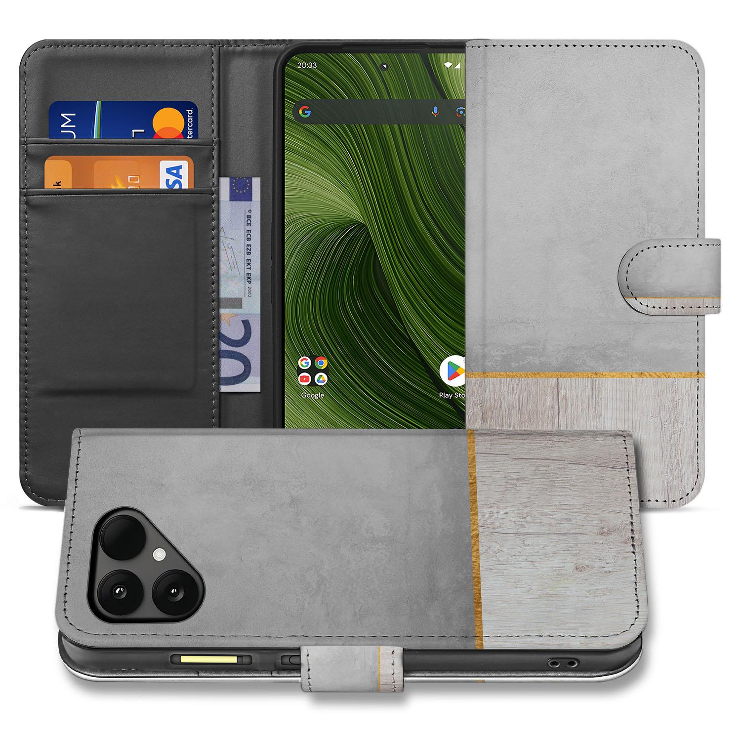 Fairphone 6 Wood Concrete Portemonnee Hoesje book case voorzijde