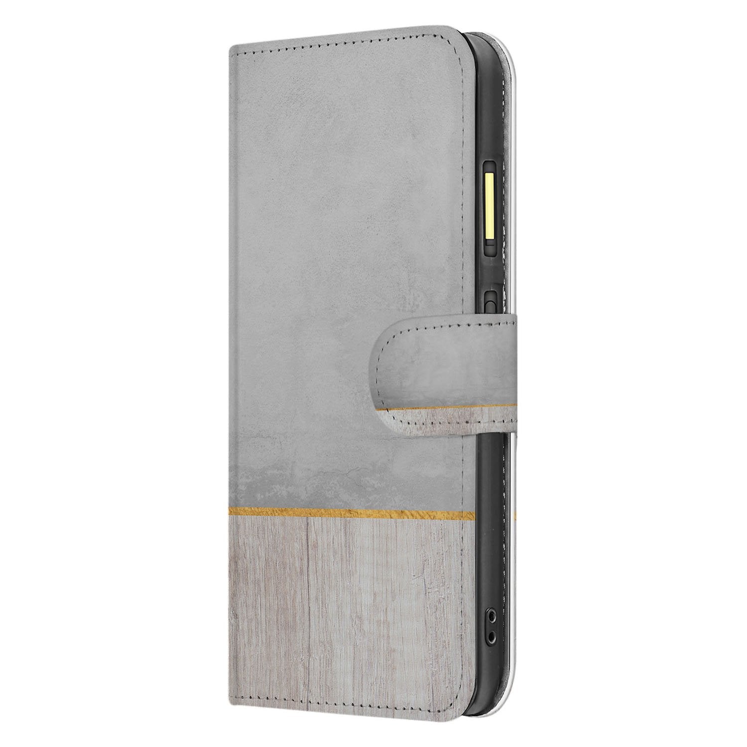 Fairphone 6 Wood Concrete Portemonnee Hoesje designnaam zijaanzicht