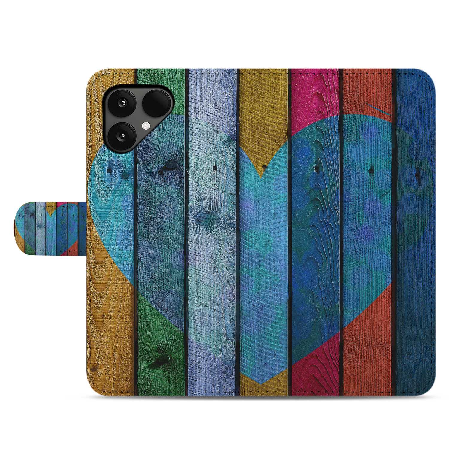 Wood Heart Fairphone 6 Bookcase kleurrijk houten hart design voorkant