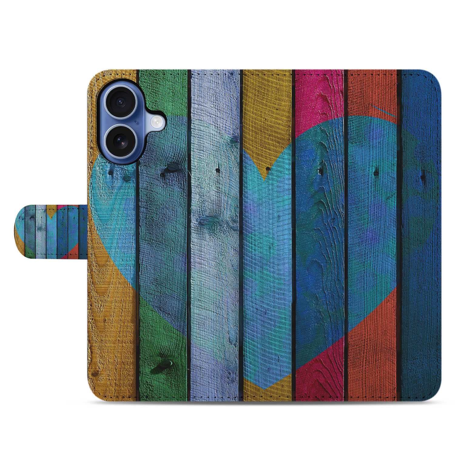 Wood Heart Hoesje Voor iPhone 17 Book Case kleurrijk hout hart