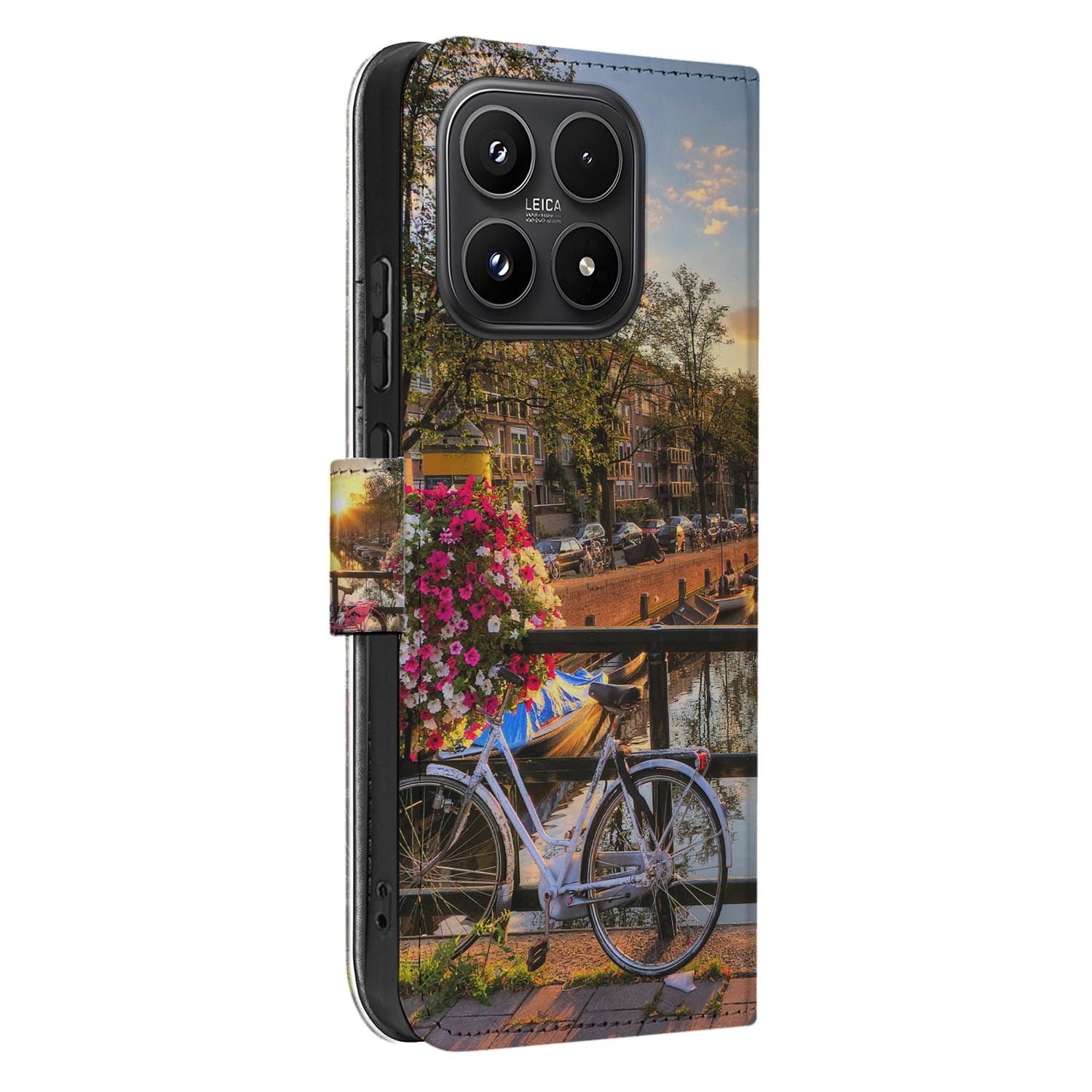 Xiaomi 17 bookcase Amsterdamse Grachten, zijkant met knopuitsparingen