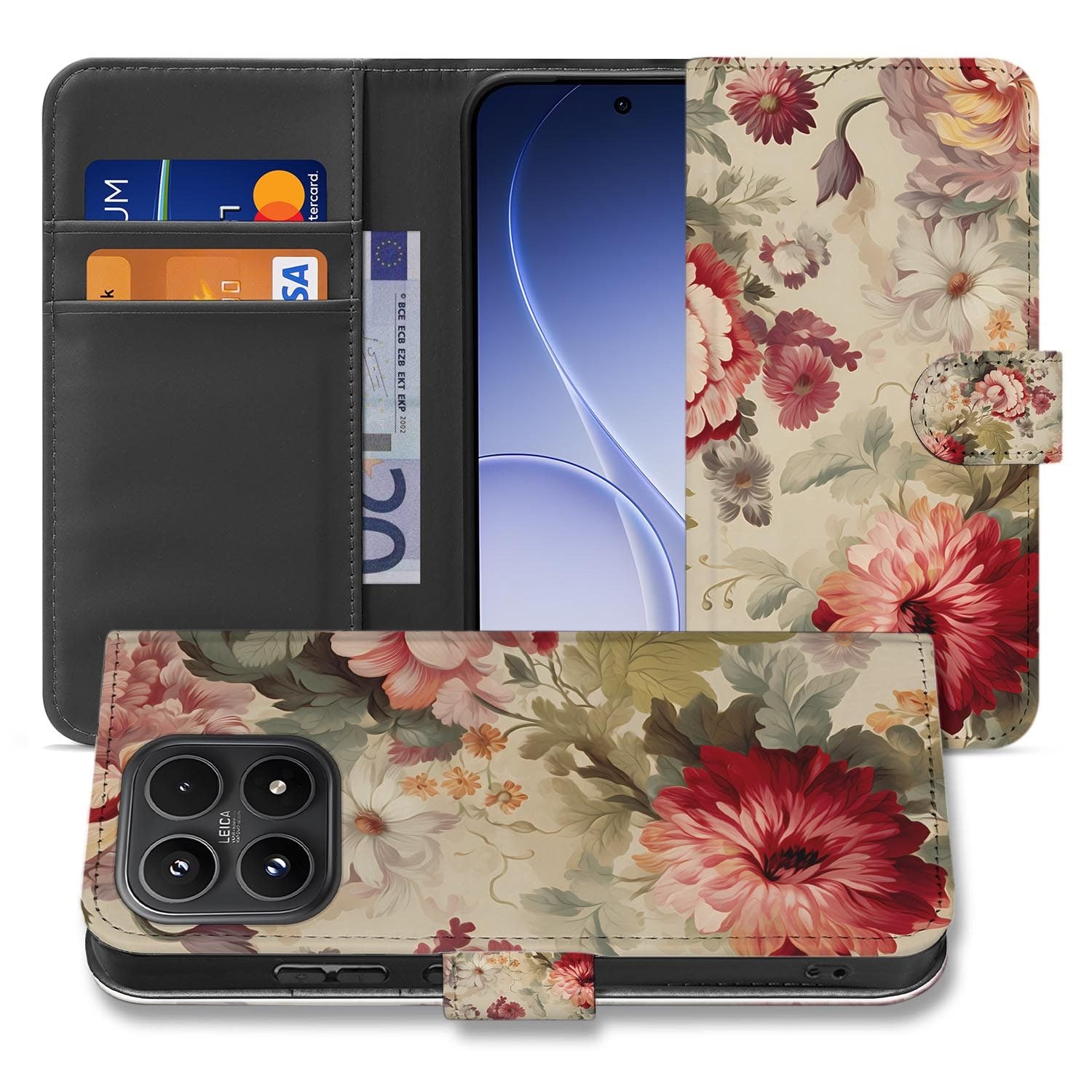 Xiaomi 17 bookcase Bloemen, voorkant met gesloten klep