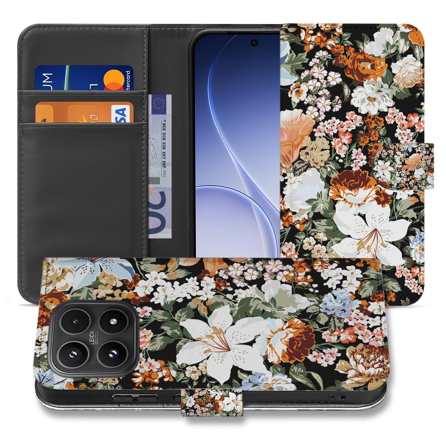 Xiaomi 17 bookcase Dark Flowers, voorkant met gesloten klep