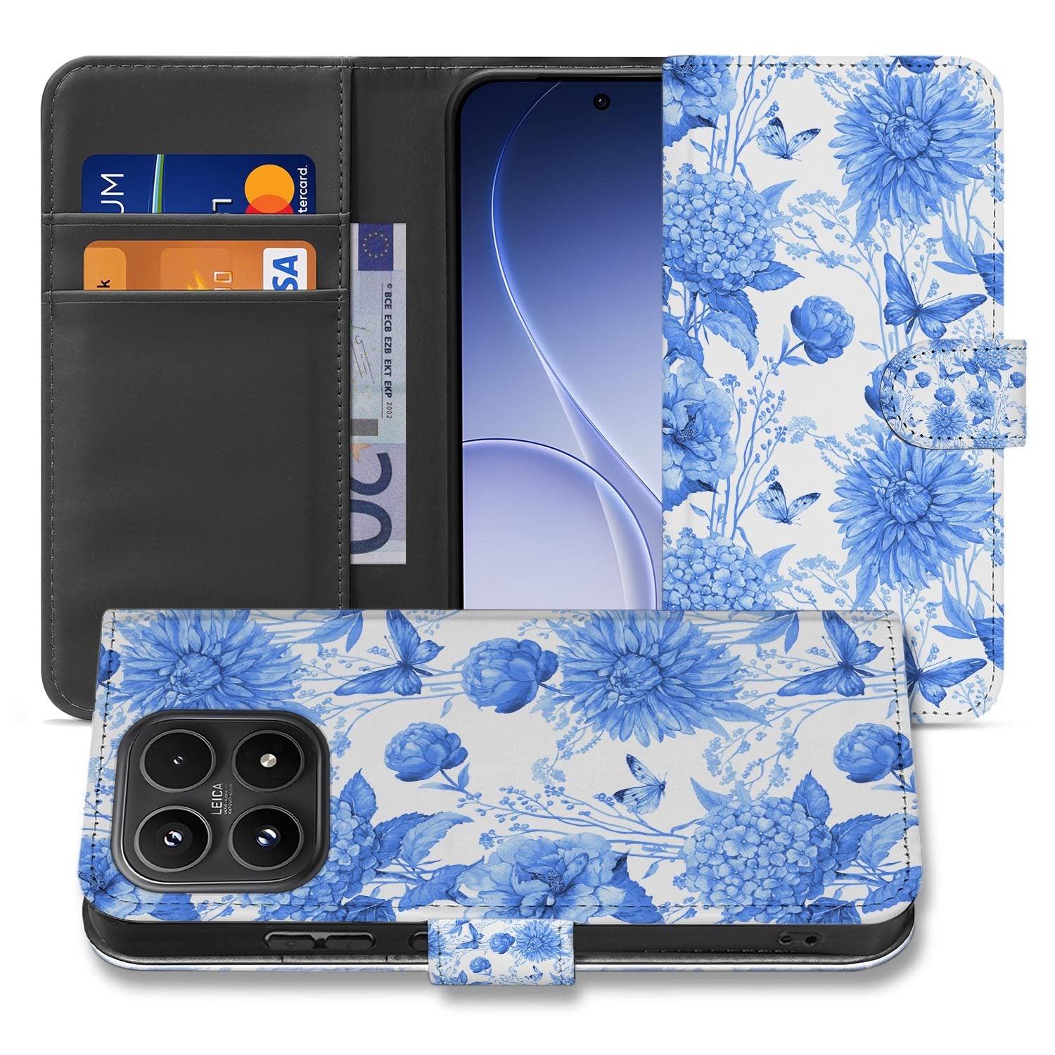 Xiaomi 17 bookcase Flowers Blue, voorkant met gesloten klep