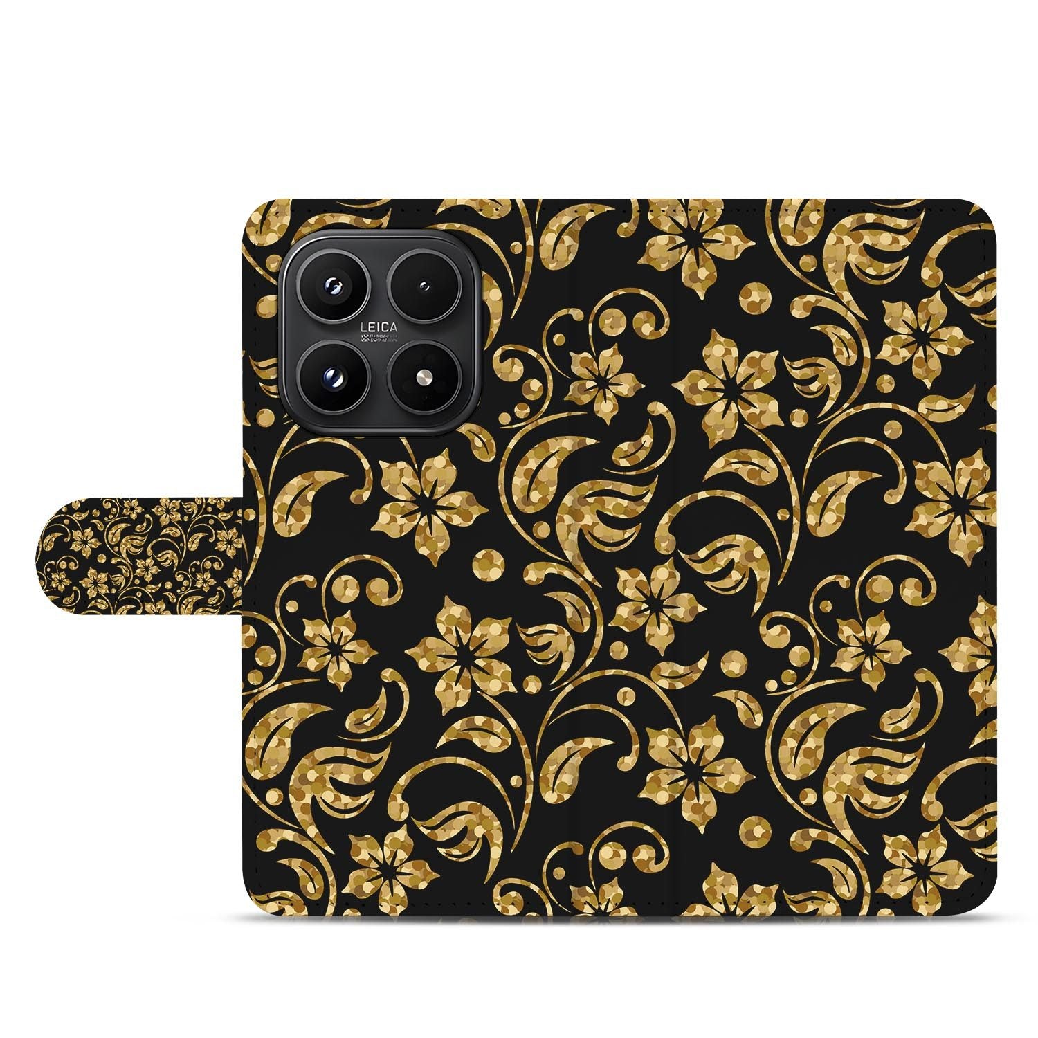 Xiaomi 17 bookcase Gouden Bloemen, open met pasjesvakken