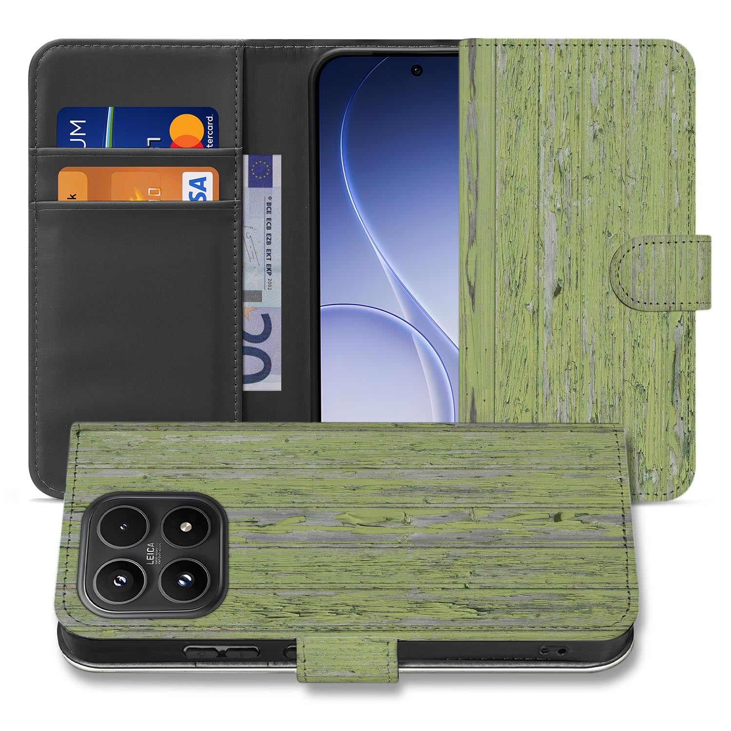 Xiaomi 17 bookcase Green Wood, voorkant met gesloten klep