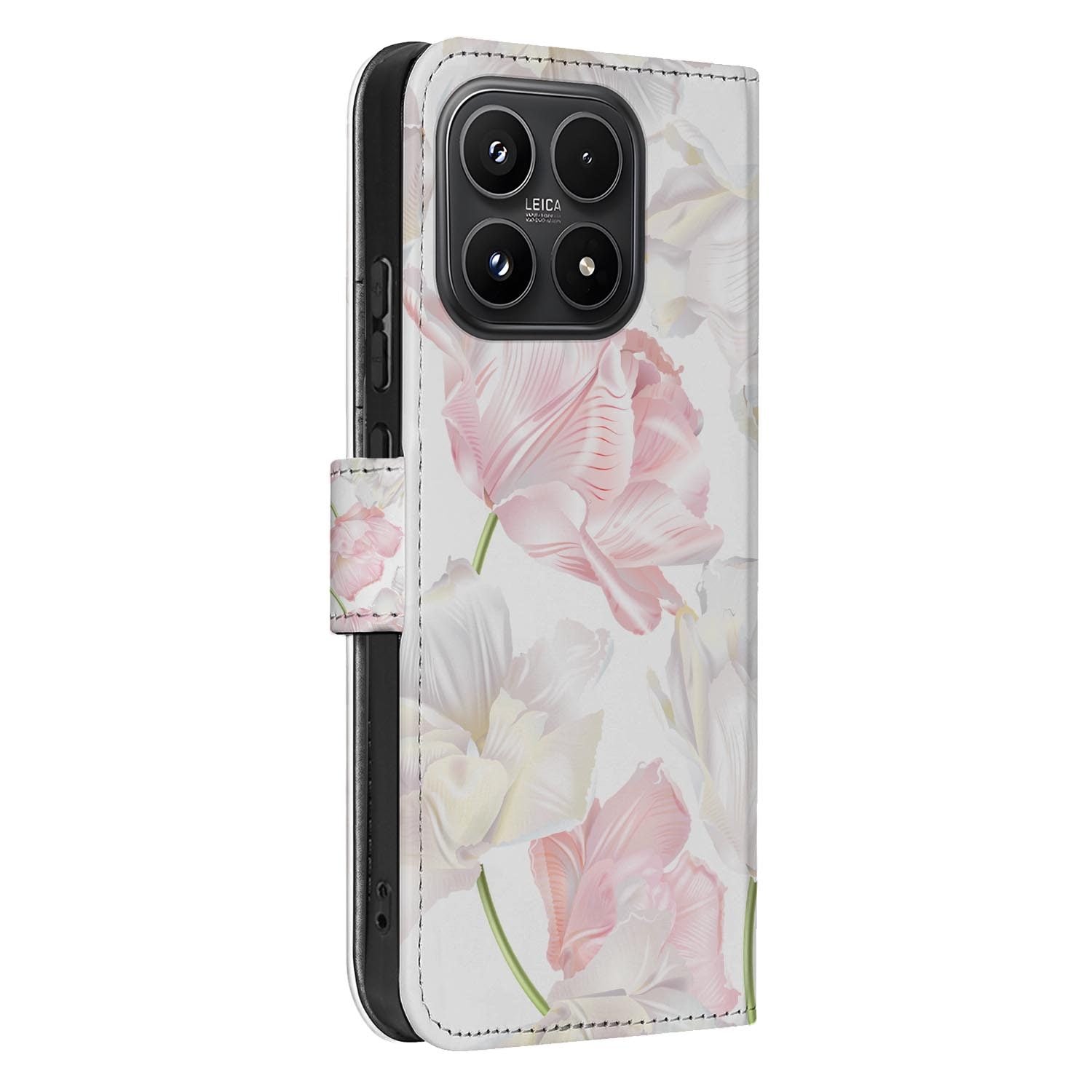 Xiaomi 17 bookcase Lovely Flowers, zijkant met knopuitsparingen