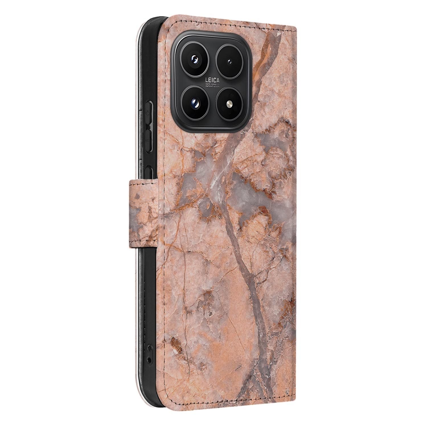 Xiaomi 17 bookcase Marmer Oranje, zijkant met knopuitsparingen