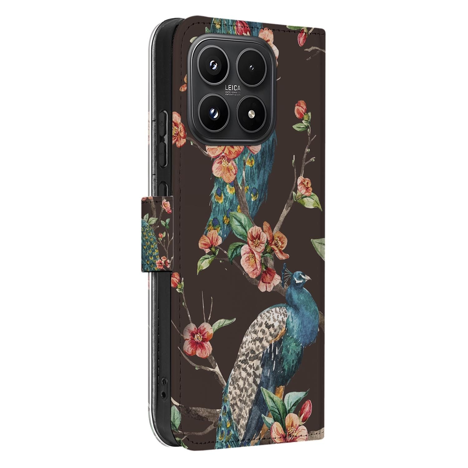 Xiaomi 17 bookcase Pauw met Bloemen, open met pasjesvakken
