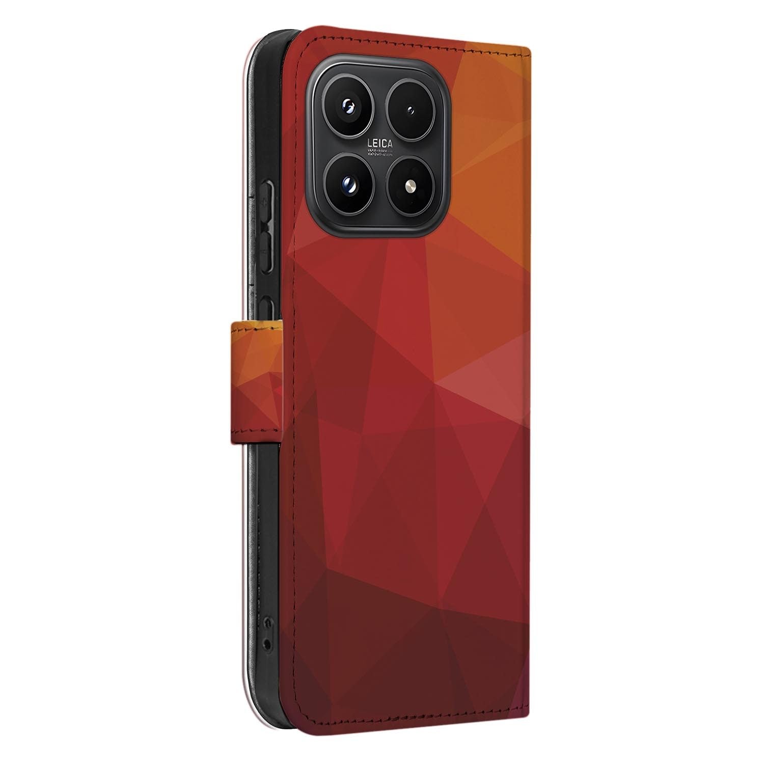 Xiaomi 17 bookcase Polygon Red, zijkant met knopuitsparingen